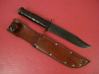 Wwii Usn Mark 2 Fighting Knife Blade Marked Ka - Bar W/usn Leather Scabbard Xlnt 2