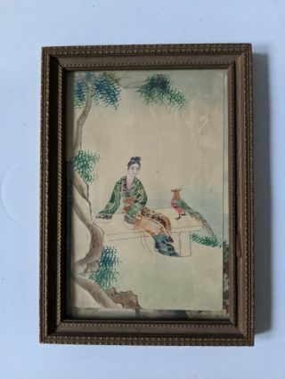 China Montage Vintage Chinese Stamps Geisha With Bird Old Post Card Hand Painted