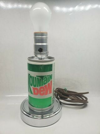 Vintage Mountain Dew 1969 - 1980 Soda Pop Can Lamp Light Bulb Chrome Base.