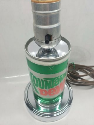 Vintage Mountain Dew 1969 - 1980 Soda Pop Can Lamp Light Bulb Chrome Base. 2