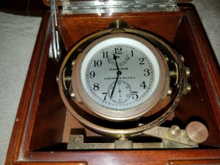 Hamilton Watch Co.  Gimbaled Marine Chronometer Model 22 21 Jewels 1942 With Case