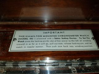 Hamilton Watch Co.  Gimbaled Marine Chronometer Model 22 21 jewels 1942 with case 3