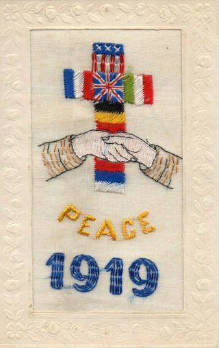 Peace 1919: Ww1 Patriotic Embroidered Silk Postcard