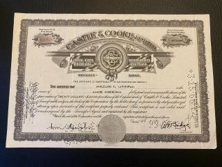 1946 Castle & Cooke Stock Certificate Territory Of Hawaii Type 1 Honolulu Rare