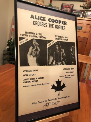 Big 11x17 Framed Alice Cooper " Live In Canada 1972” Concert Lp Album Cd Promo Ad