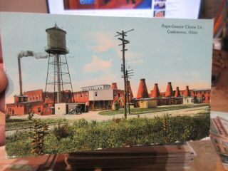 Vintage Old Ohio Postcard Coshocton Pope Gosser China Factory Kilns Water Tower