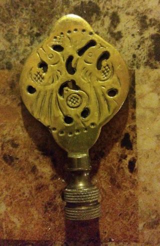 Antique Lamp Finial Asian Old Patina,  Solid Brass 3 - 1/2 " Tall X 2 " Long.