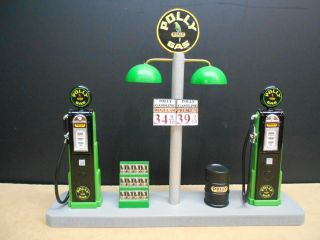 " Polly " Gas Pump Island Display W/gas Price Sign,  1:18th,  Hand Crafted,