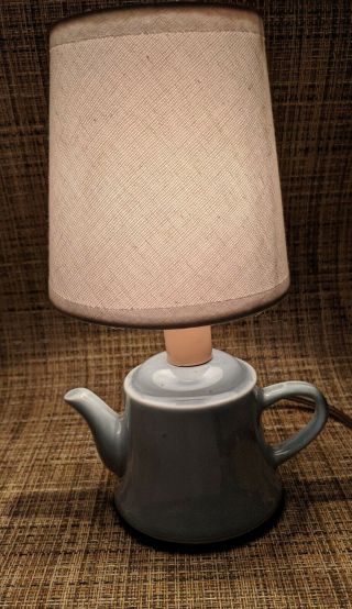 Vtg.  Small Blue Teapot Light/lamp With Shade