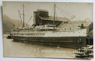 Ak Rppc Postcard Juneau Ss Spokane At Dock Pacific Coast Steamship Co Sign Azo