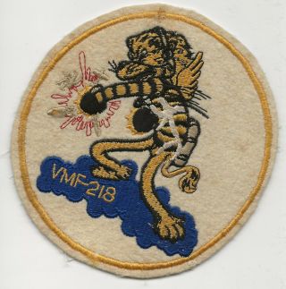 Ww2 First Patten Five Inch On Wool Felt Usmc Vmf - 218 Flight Jacket Squadron Ptch