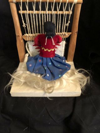 Vintage Native American Indian Navajo Woman Rug Weaving Loom Weaver Doll.  8 Inch
