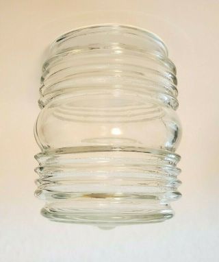 Vtg Ribbed Jelly Jar Clear Glass Porch Ceiling Light Globe Shade 3 1/4 " Fitter