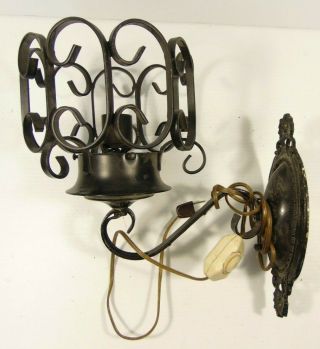 Antique Metal Sconce Wrought Iron W/ Dimmer Switch Socket & Wall Plate No Shade