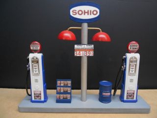 " Sohio " Gas Pump Island Display W/gas Price Sign,  1:18th,  Hand Crafted,