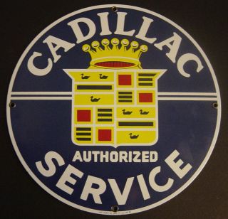 Cadillac Authorized Service Porcelain Enamel Steel Sign Ande Rooney Vtg 11 3/8 "