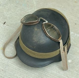 Vintage Ww2 Military Army Helmet With Glasses War Memorabilia
