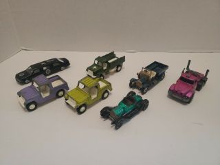 Vintage 1969 Tootsie Toy Jeep Trucks,  Plus Matchbox Rig And Raf Truck.