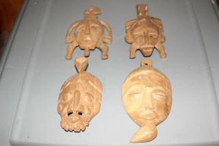4 Vintage Small African Wood Carved Masks