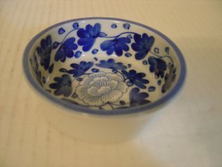 Vintage Small Blue And White Floral Porcelain Ramekin Or Dish