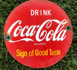 Vintage Coca - Cola Porcelain Sign Door Push Palm Push Point Of Store