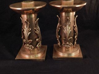 Unusual Pair Antique Victorian Gothic Polished Brass Candlesticks Candle Holders 3