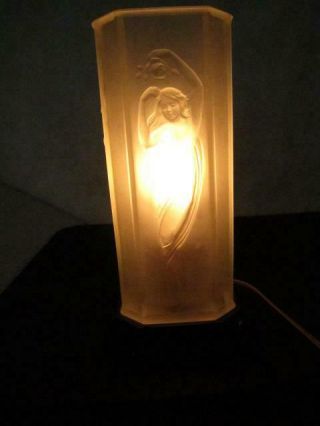 Art Deco Tiffin Glass Co Lamp With Nudes In The Manner Of R.  Lalique