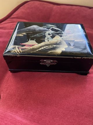 Vintage Made In Japan Black Lacquer Oriental Box