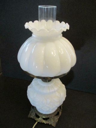 Vintage Embossed Floral Milk Glass 18 " Table Lamp