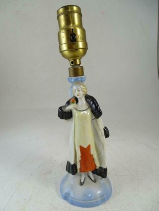 Antique German Porcelain Figural Half Doll Art Deco Pin Up Girl Lamp Long Coat