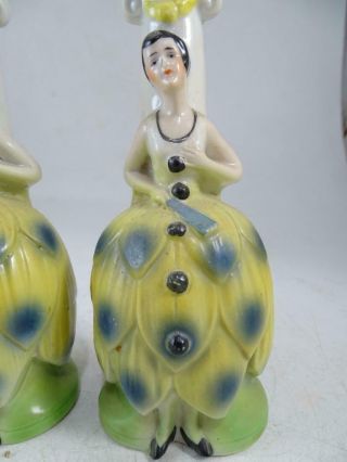 Antique German Porcelain Figural Half Doll Art Deco Boudoir Lamp Artichoke Dress 2