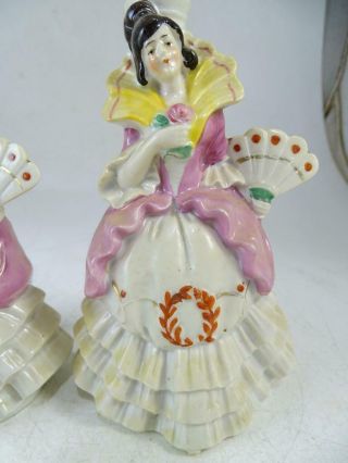 Antique German Porcelain Half Doll Art Deco Boudoir Lamp Colonial Lady Hand Fan 3