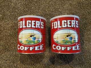Vintage Folgers Metal Coffee Cans With Lid 3 Lbs Mountain Grown Drip Grind