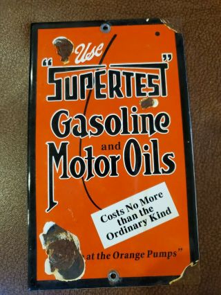 Vintage Supertest Gasoline And Motor Oils Porcelain Metal Sign Pump Plate