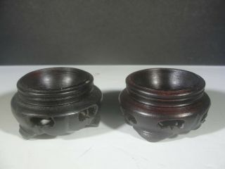 2 Chinese Vintage Hand Carved Wood Stands For Eggs