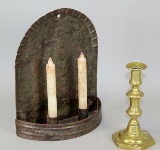 A Very Fine 19th C Tin Double Candle Sconce In Old Surface And Fine