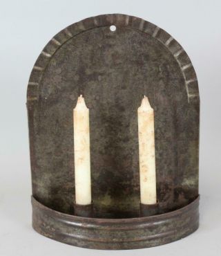 A VERY FINE 19TH C TIN DOUBLE CANDLE SCONCE IN OLD SURFACE AND FINE 2