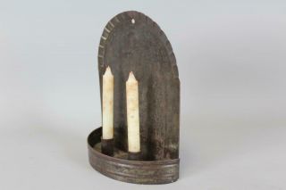 A VERY FINE 19TH C TIN DOUBLE CANDLE SCONCE IN OLD SURFACE AND FINE 3