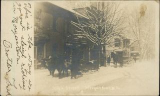 Rppc High Street Morgantown West Virginia Wv Oxen Sleigh & Horse Wagon Snow