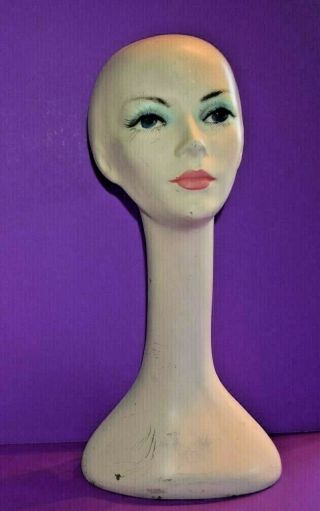 Vintage 1940 - 50s Woman Female Mannequin Head Life Size Store Display 19 "