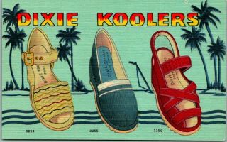 1940s Linen Postcard C.  W.  Marks Shoe Co.  " Dixie Koolers " Women 