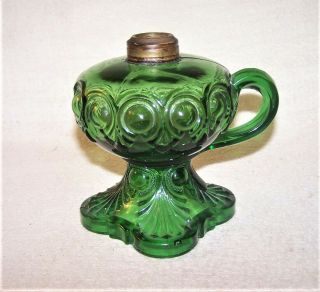 Fine Antique Finger Oil Lamp - Bullseye - Green Glass - Estate