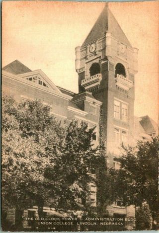 C40 - 1951,  Old Clock Tower,  Union College,  Lincoln,  Neb. ,  Postcard.