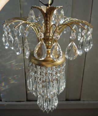 Vintage Swag Lamp Crystal Chandelier Hollywood Regency Waterfall Hanging Fixture