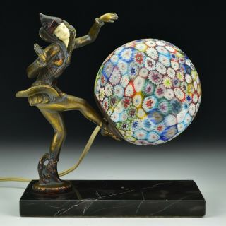 Art Deco Jb Hirsch Gerdago Harlequin Pixie Lamp Millifiori Art Glass Shade