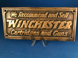 Old Vintage Brass Winchester Plaque Advertising Cartridges And Guns