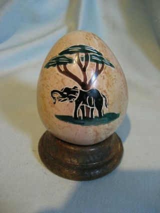 Decorative Hand - Etched,  Painted Stone Elephant Egg Made In Kenya