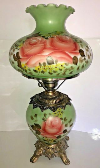 Vintage Gone With The Wind Parlor Lamp (gwtw) Hand Painted Roses Electric