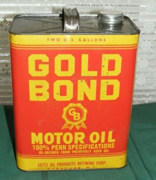 Gold Bond Motor Oil Can Vintage 2 Gallons Empty Seitz Oil Co.  Syracuse,  Ny