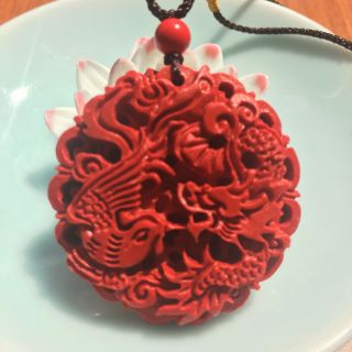 Chinese Natural Red Organic Cinnabar Dragon Phoenix Pendant Lucky Amulet Hot